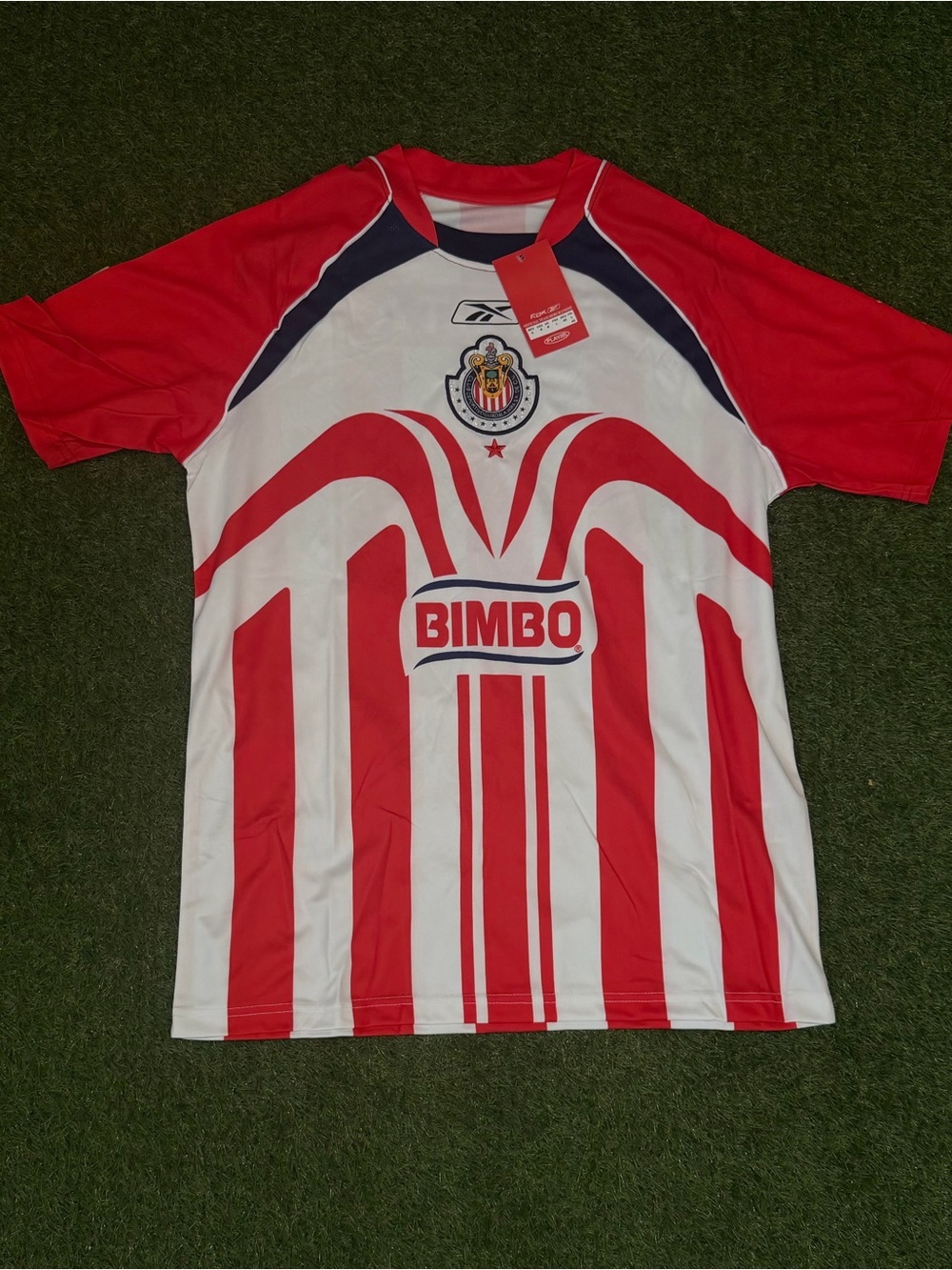 Reebok Chivas Red and White Soccer Jersey with Bimbo Logo